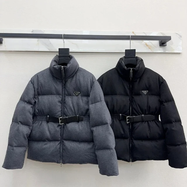 Prada Down Jackets Belted stand-collar puffer jacket product detail image 1