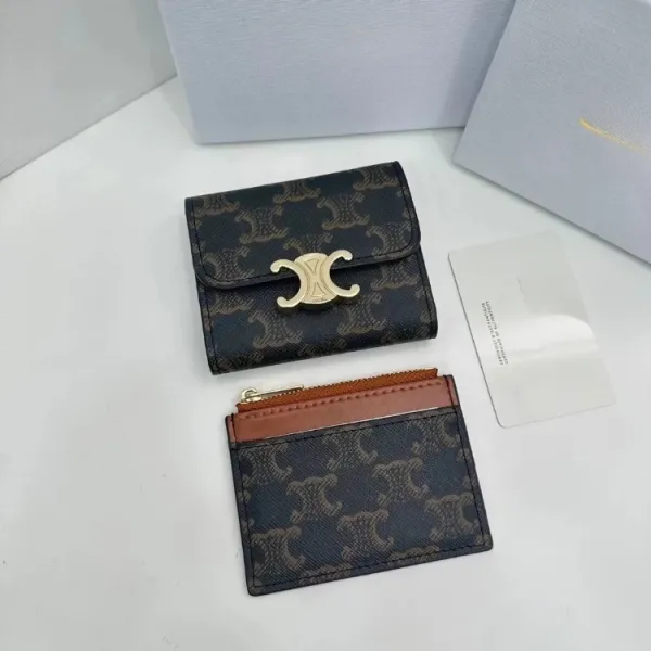 Celine Triomphe Mini Wallet in Powder Blue Leather Short Wallet - 5