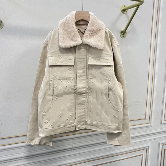 Louis Vuitton Jackets Embossed Monogram Shearling-Collar Jacket product detail image 1