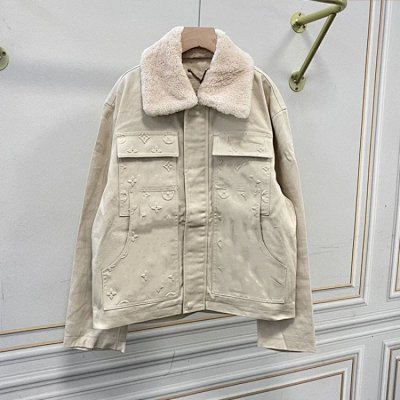 Louis Vuitton Monogram Embossed Sherpa Collar Jacket