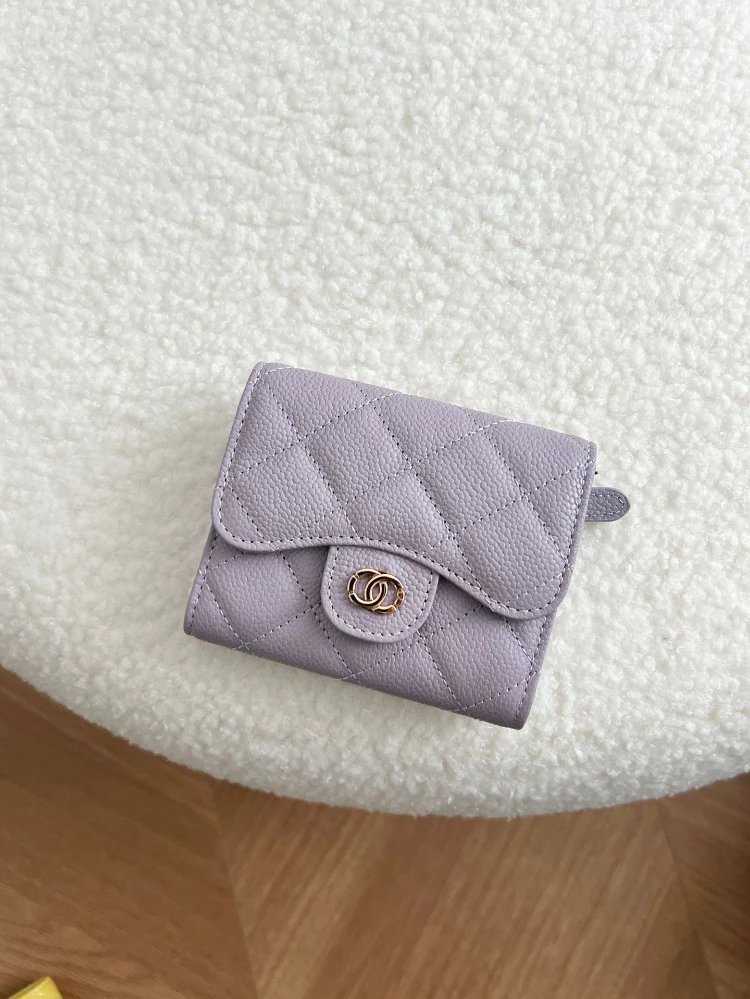 Unbranded Wallets & Card Holders Compact quilted flap coin wallet with zip pocket — Taro purple