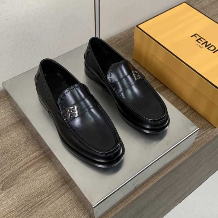 Fendi Leather Shoes FF Buckle Loafers — 1