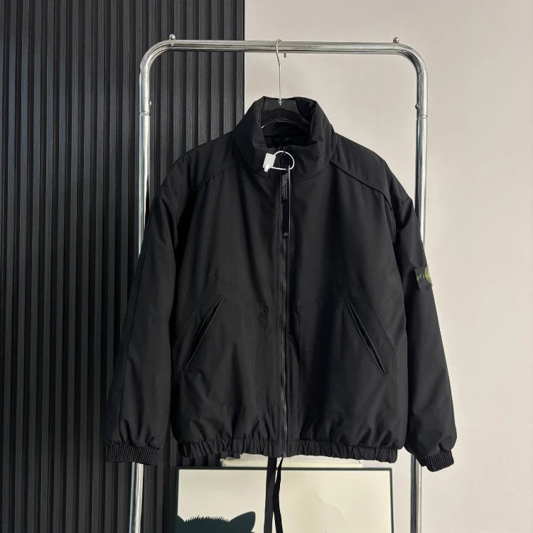 Stone Island Jackets Stand Collar Padded Jacket with Compass Sleeve Patch — SKU-01-34 black