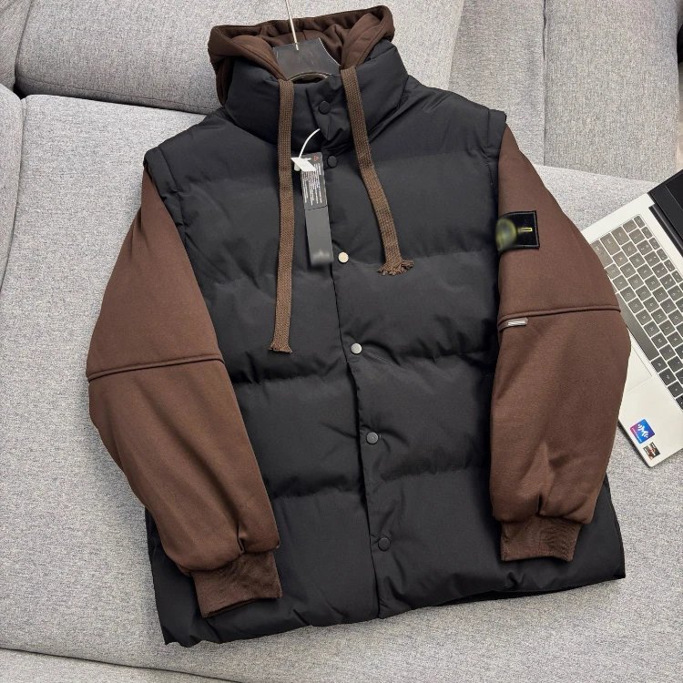 Unbranded Jackets Hooded Faux Two-Piece Padded Jacket — SKU-03-02 Black