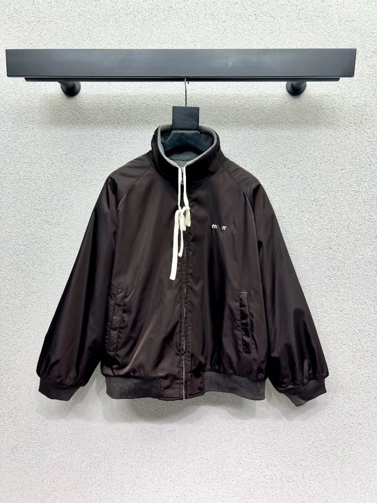 MM Jackets Reversible contrast hood zip bomber jacket — Coffee color