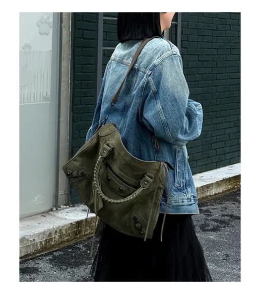 Balenciaga Classic City Gray Suede Handbag - 4