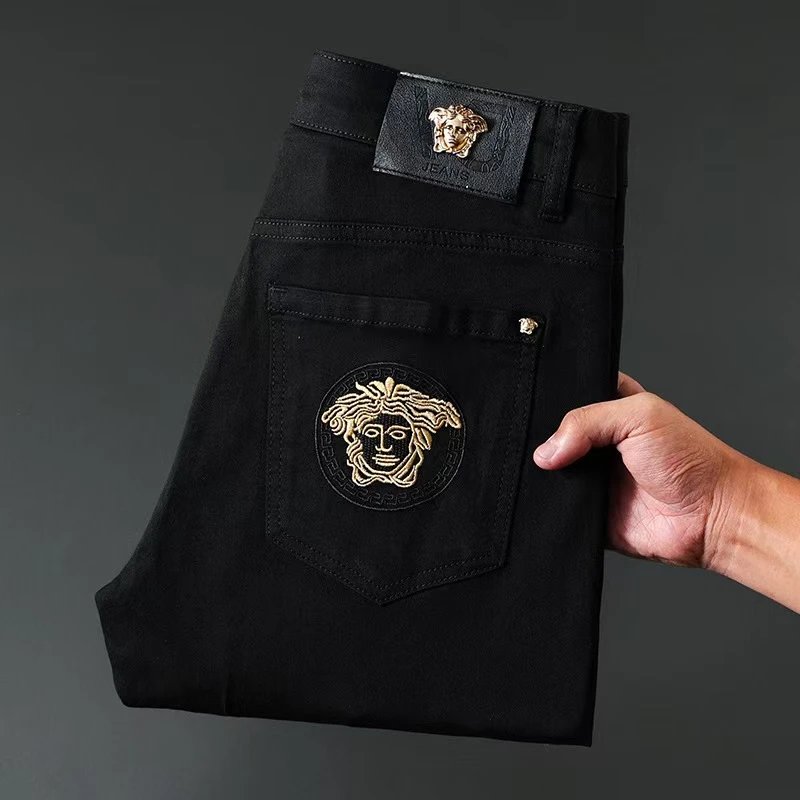 Versace Medusa Embroidered Black Jeans - 6