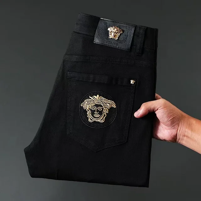 Unbranded Jeans Black with gold Medusa-head embroidery product detail image 6