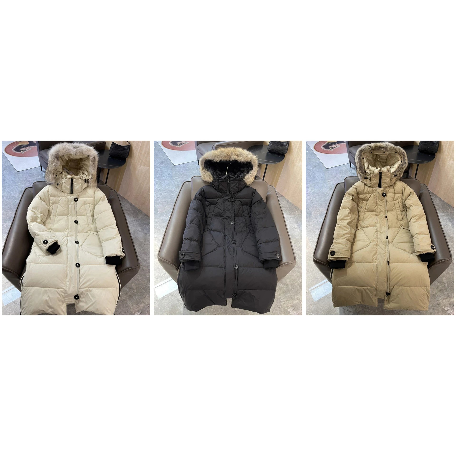 Fur Trim Hooded Mid-Length Drawstring Waist Down Jacket