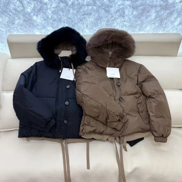 Unbranded Down Jackets Reversible fur-trim hooded puffer jacket with drawstring hem image 1