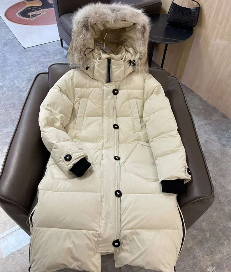 Unbranded Down Jackets Long hooded puffer with faux-fur trim — white