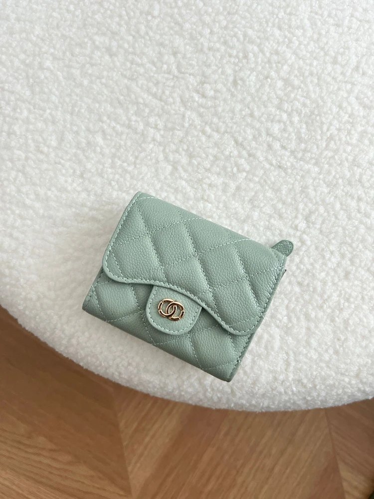 Unbranded Wallets & Card Holders Compact quilted flap coin wallet with zip pocket — Matcha green