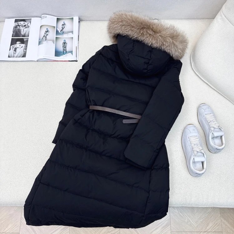 Unbranded Down Jackets Long Hooded Fur-Trim Belted Puffer image 5
