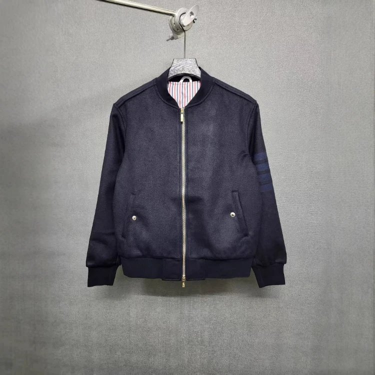 Thom Browne Jackets Four-bar zip bomber jacket — Navy Blue
