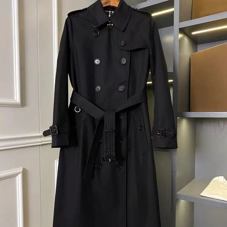 Unbranded Coats Double-Breasted Belted Long Trench Coat — Black