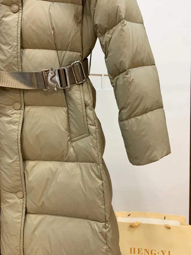 Unbranded Down Jackets Long belted hooded puffer with fur-trim hood product detail image 4