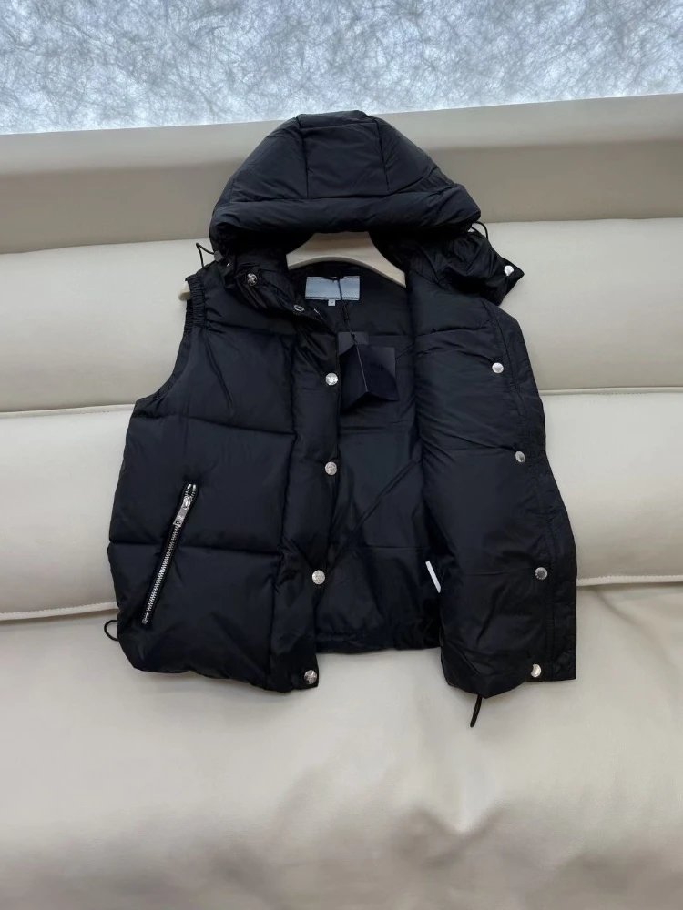 Unbranded Vests Hooded quilted puffer vest with flap chest pocket and buckle strap image 3