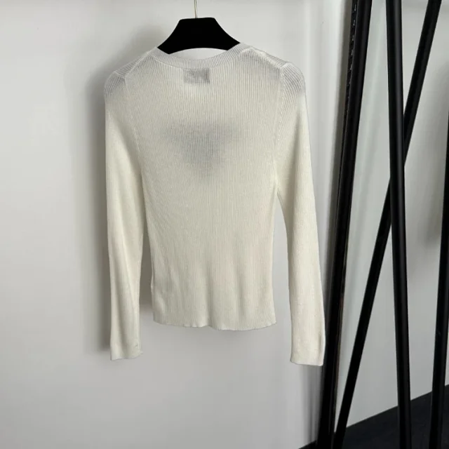 Prada Knitwear Ribbed crew-neck long-sleeve logo knit top product detail image 4