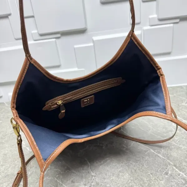 Miu Miu Logo-Embossed Denim Tote Bag Black with Tan Leather Trim - 3