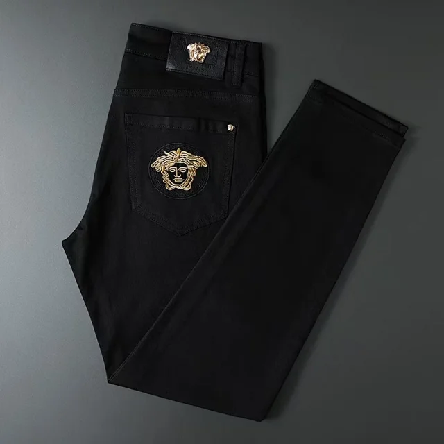 Unbranded Jeans Black with gold Medusa-head embroidery product detail image 1