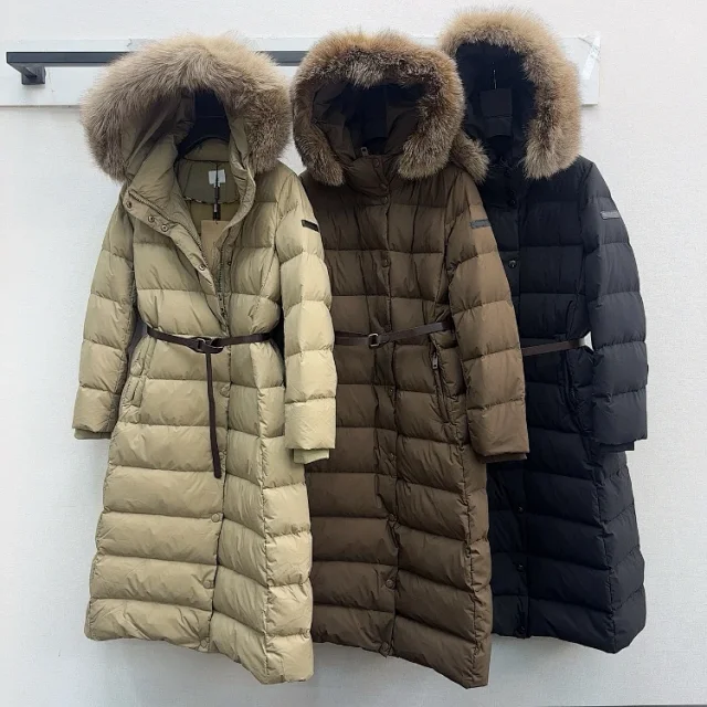 Unbranded Down Jackets Long Hooded Fur-Trim Belted Puffer product detail image 1