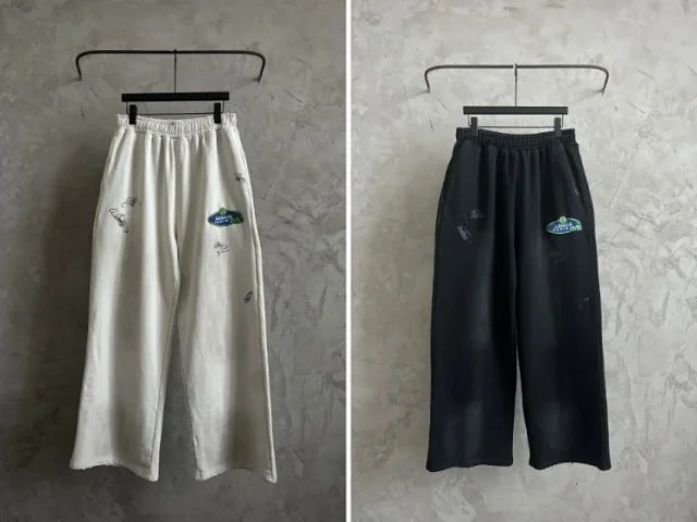 Unbranded Trousers Elastic-Waist Wide-Leg Embroidered Sweatpants product detail image 1