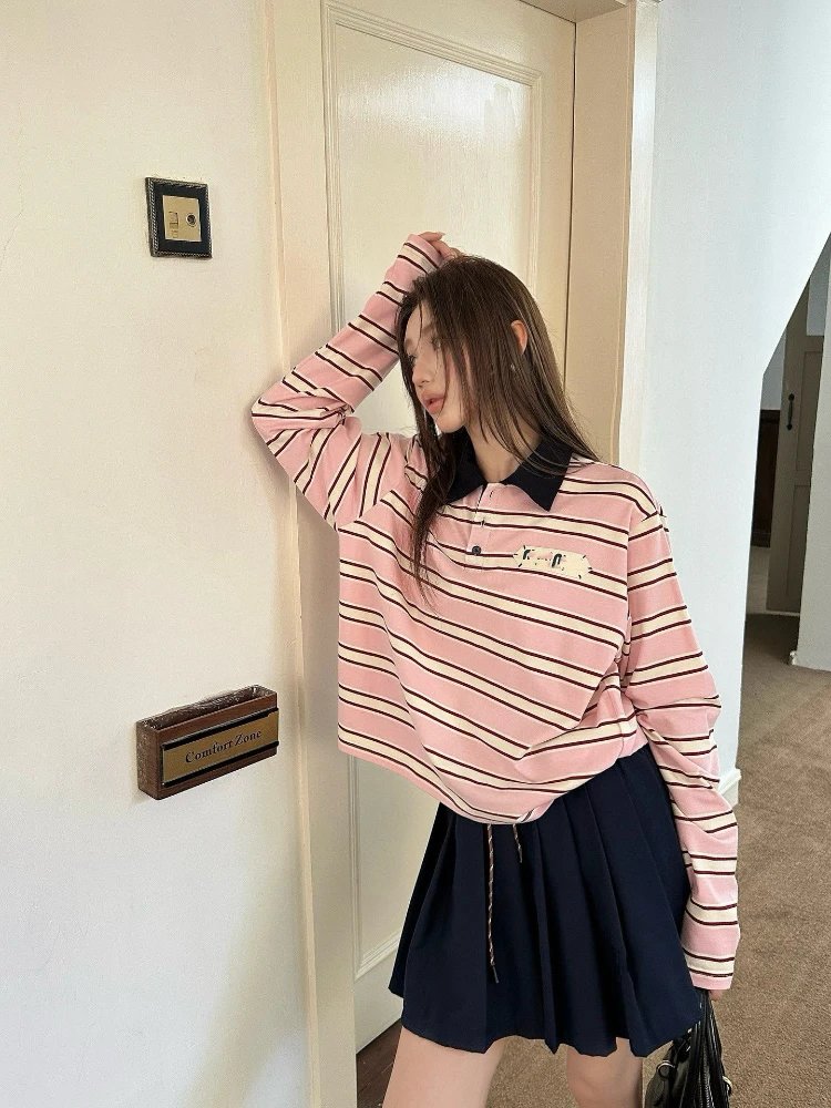 Miu Miu Striped Long-Sleeve Polo Shirt - 008414