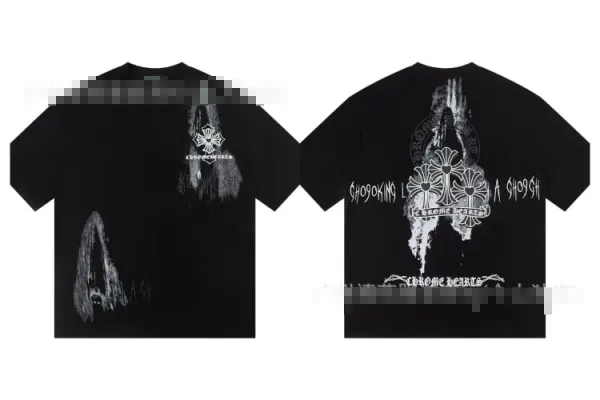 Chrome Hearts Distressed Cross Graphic Black T-Shirt - 1