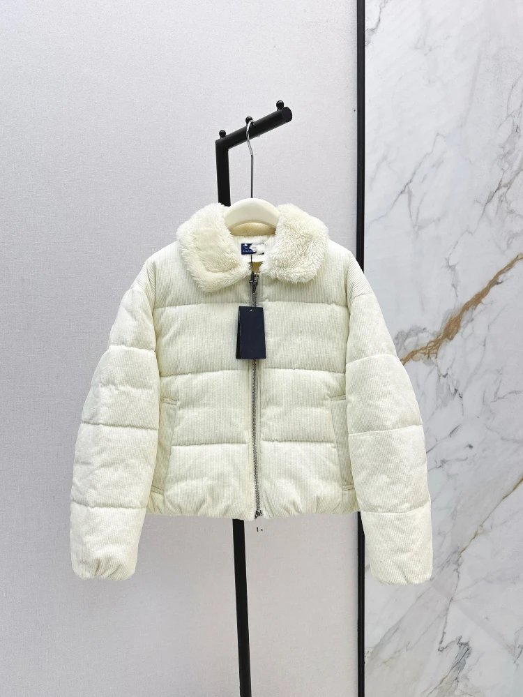 Unbranded Jackets Corduroy quilted padded jacket with faux-shearling collar — white
