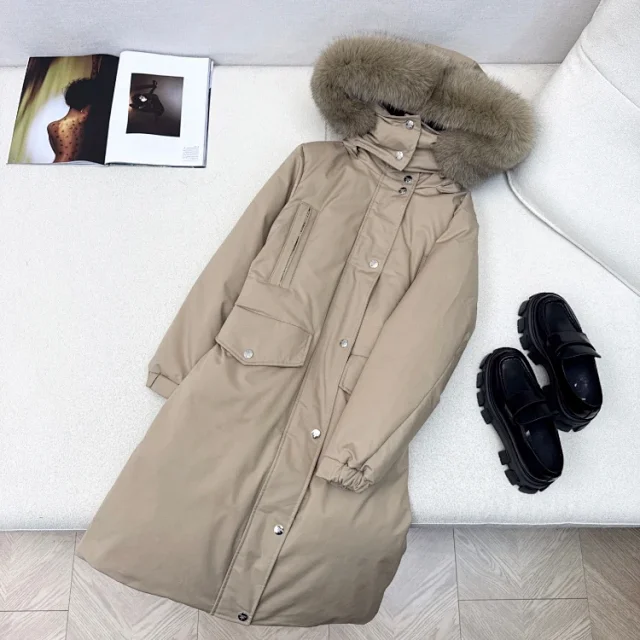 Unbranded Down Jackets Long hooded fur-trim puffer with flap pockets product detail image 2