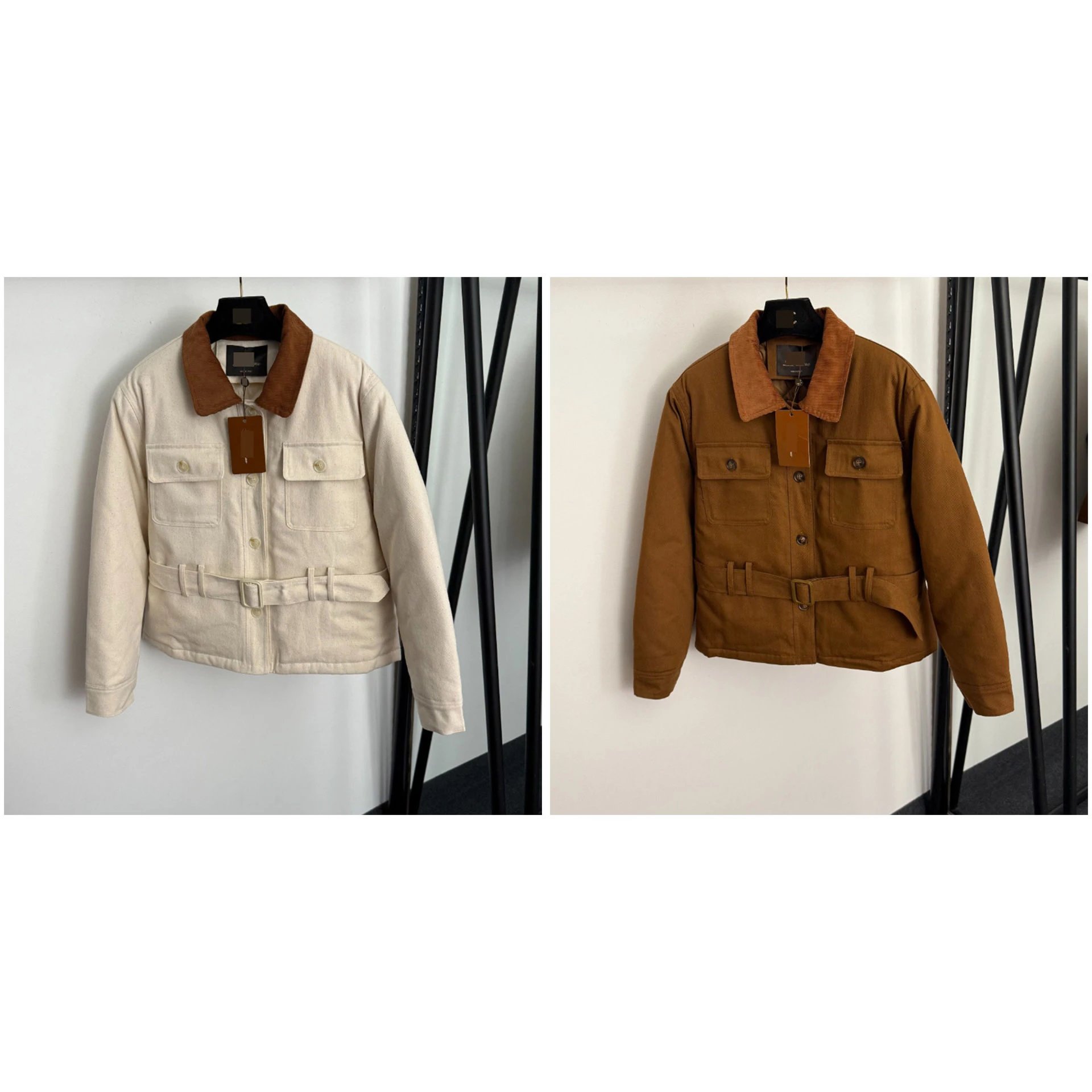 NYPY Jackets Belted jacket with corduroy collar and flap pockets image 1