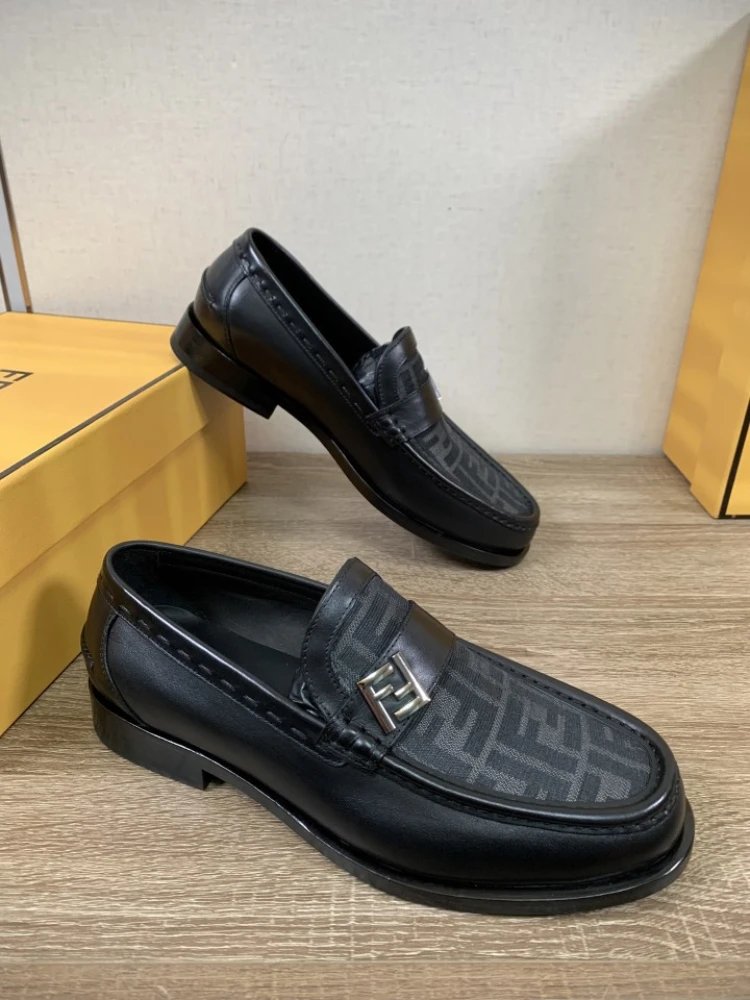 Fendi Leather Shoes FF Buckle Loafers image 2