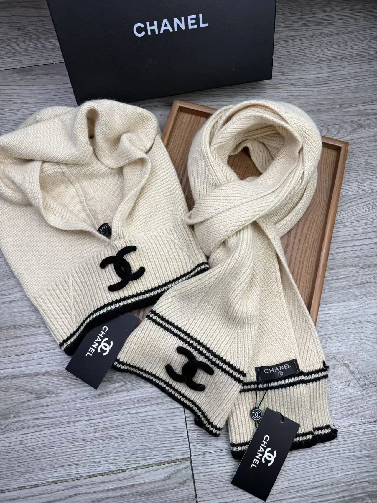 Chanel Classic CC Logo Wool Knit Scarf