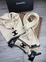 Chanel CC Logo Knit Scarf and Hooded Neck Warmer Set