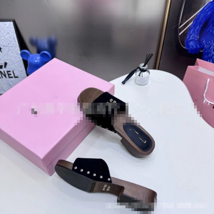 Miu Sandals Wooden Sole Studded Slide image 2