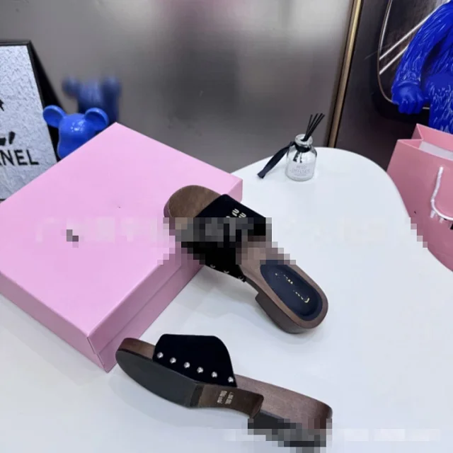 Miu Sandals Wooden Sole Studded Slide product detail image 2