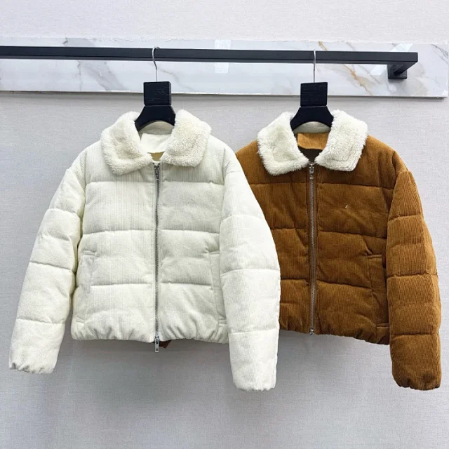 Unbranded Jackets Corduroy quilted padded jacket with faux-shearling collar product detail image 1