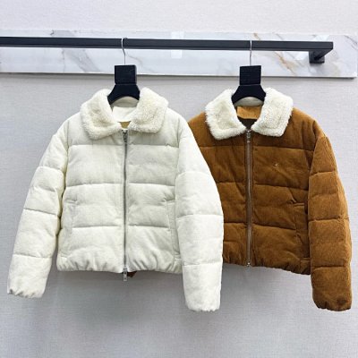 Corduroy Puffer Jacket with Faux Fur Collar [2 styles]