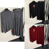 Asymmetrical High-Neck Knit Top & Pleated Skirt Set [3 styles]