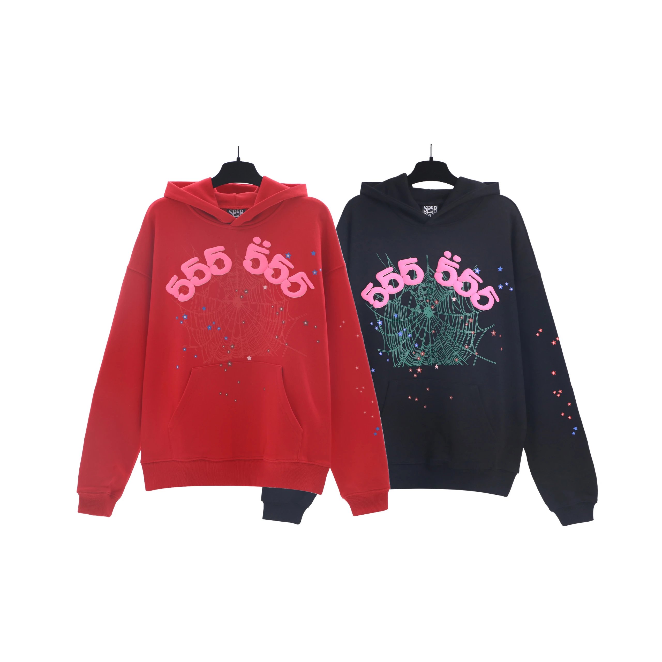 Sp5der Spider Web Letter Foam Print Hoodie