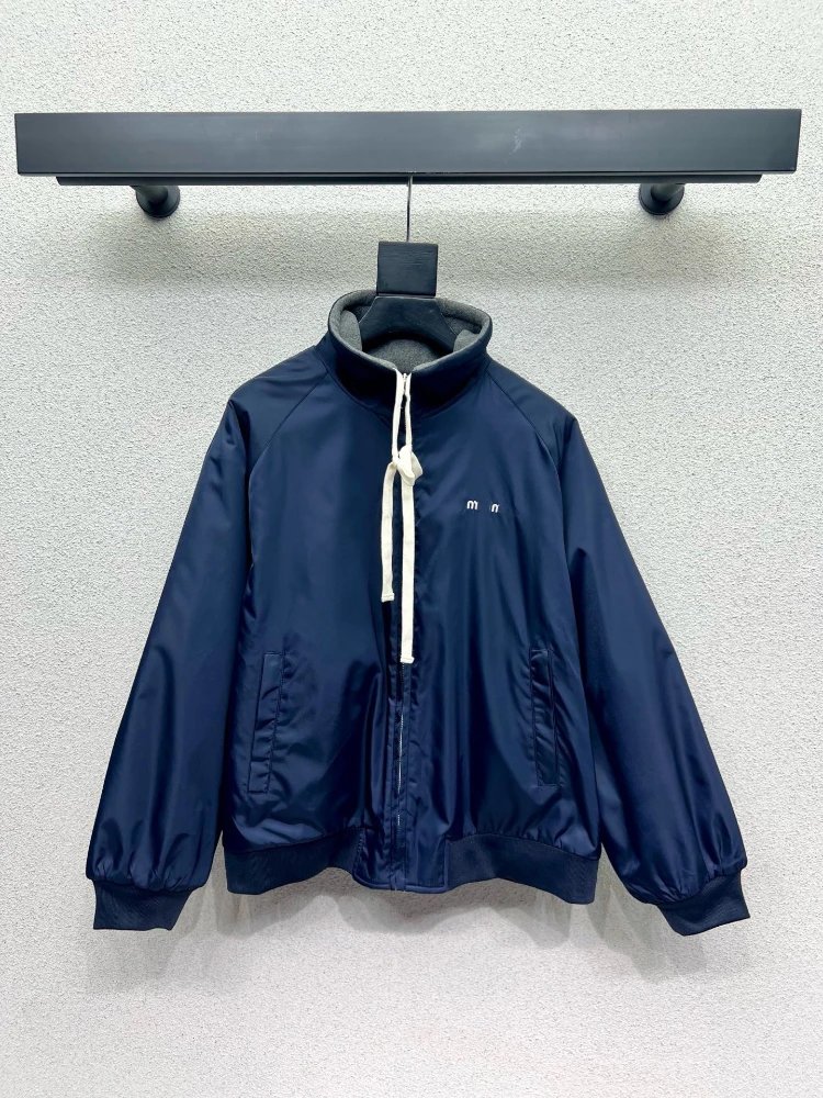 MM Jackets Reversible contrast hood zip bomber jacket — Dark blue
