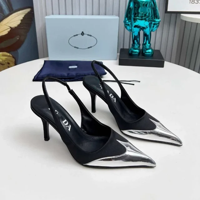 Unbranded High Heels Pointed-Toe Slingback Stiletto with Metallic Toe Cap product detail image 2