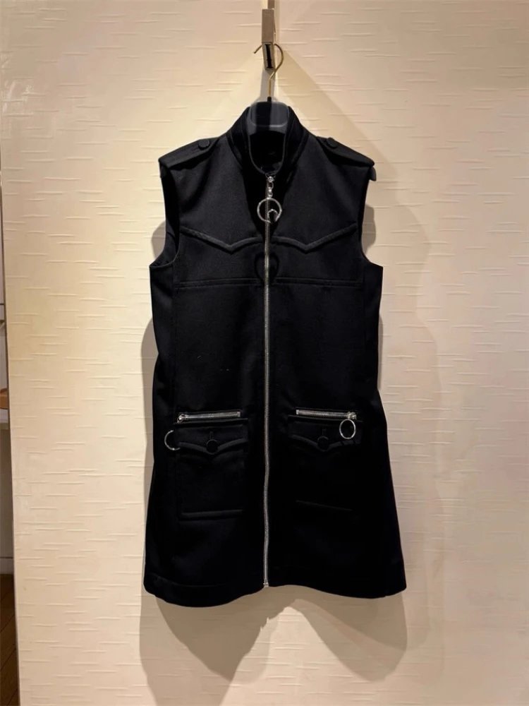 Unbranded Dresses Sleeveless Stand-Collar Zip-Front Utility Dress with Cargo Pockets image 2