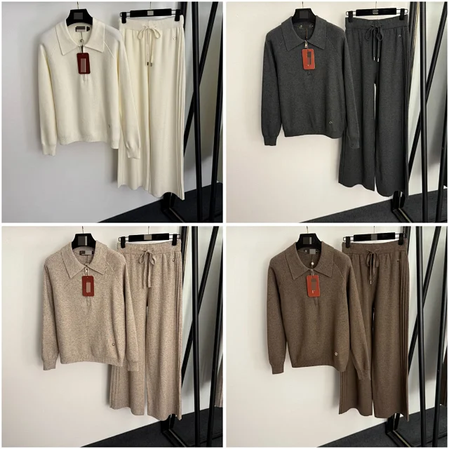 Unbranded Matching Sets 5406 collared half-zip knit top and drawstring wide-leg trousers product detail image 1