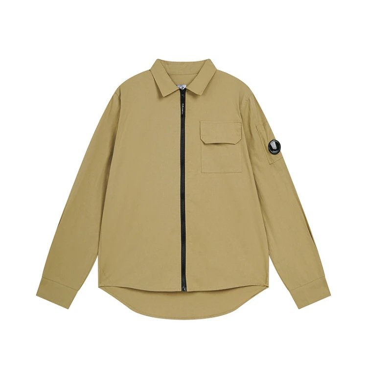 C.P. Company Shirts Zip-Front Lens Sleeve Shirt — SKU-05-Khaki