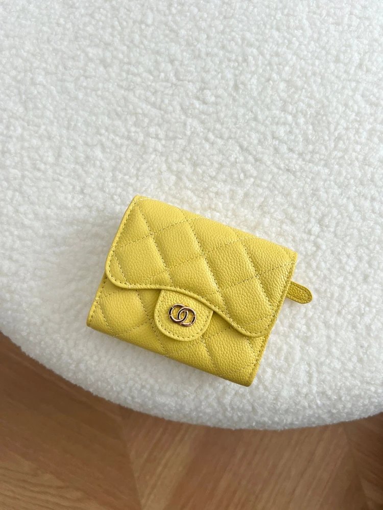 Unbranded Wallets & Card Holders Compact quilted flap coin wallet with zip pocket — Yellow
