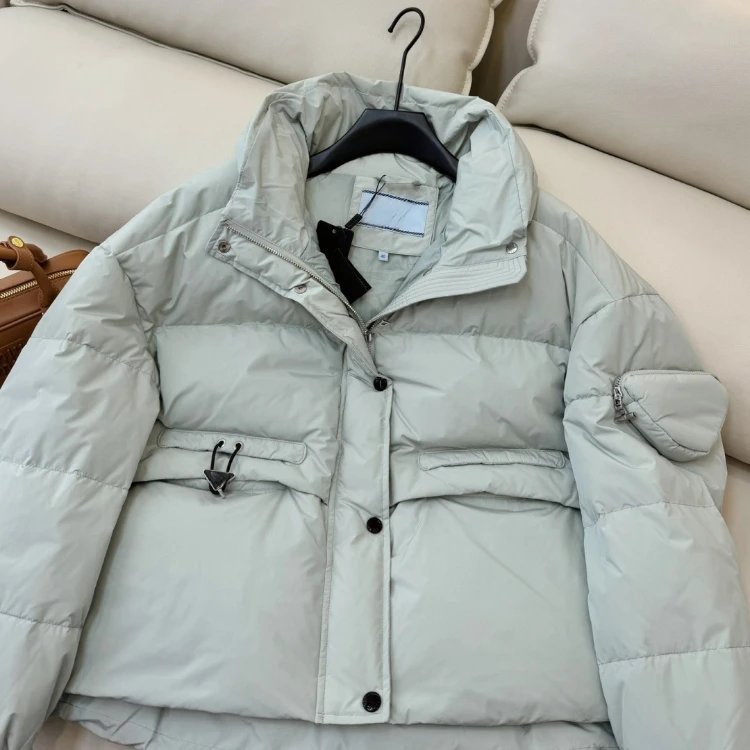 Unbranded Down Jackets AH609 Short Puffer Jacket with Stand Collar and Sleeve Pocket image 4