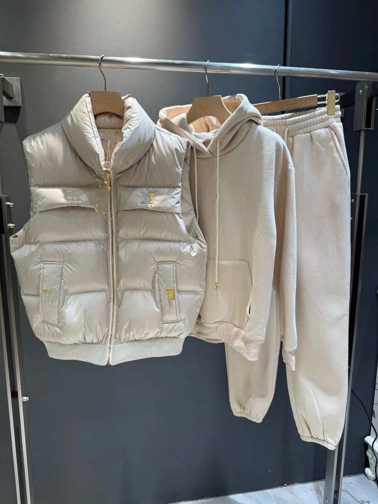 Schiaparelli Matching Sets Three-Piece Puffer Vest, Hoodie and Jogger Set — white