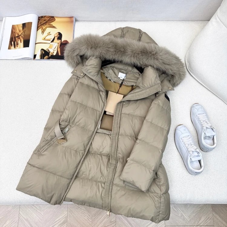 Unbranded Down Jackets Belted long puffer with fur-trim hood image 4