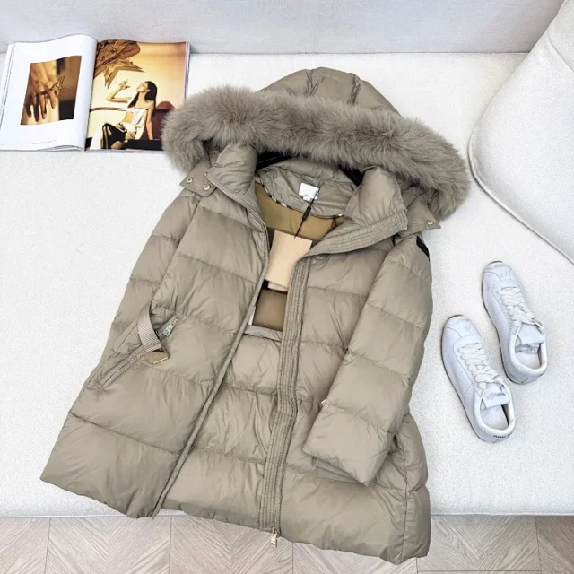 Unbranded Down Jackets Belted long puffer with fur-trim hood product detail image 4